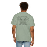 Gray elephant graphic T-shirt from Printify's Geometric Animal Series, featuring "Thick Skin. Soft Heart." design on the front.