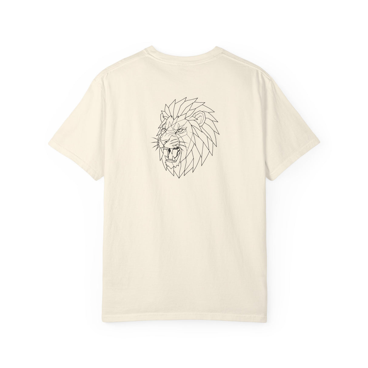Gray lion graphic t-shirt from Printify's Geometric Animal Series featuring the quote "King Is a Standard. Not a Title."