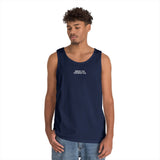 Light-colored road trip tank top with "Nowhere to Be. Everywhere to Go." slogan from the Nature Series by Printify.
