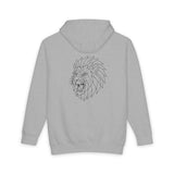 Gray lion hoodie from Printify's geometric animal series featuring the slogan "King Is a Standard. Not a Title."