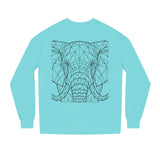 Gray elephant sweatshirt from Printify's Geometric Animal Series featuring "Thick Skin. Soft Heart." printed design.