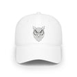 White cap with an owl design on a white background