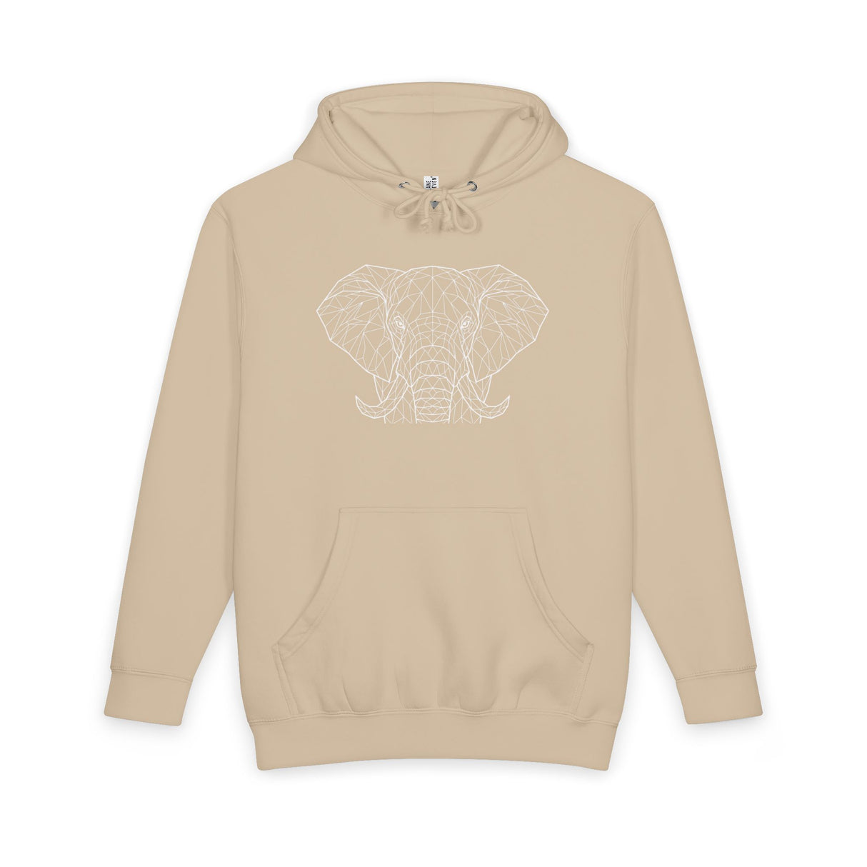 Gray elephant hoodie from Printify's Geometric Animal Series featuring "Thick Skin. Soft Heart." design, soft fabric and cozy fit.