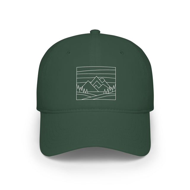Printify Mountain Baseball Cap from the Nature Series featuring a rugged design with outdoor-inspired details.