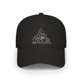 Road Trip Baseball Cap by Printify featuring the "Nowhere to Be. Everywhere to Go." quote, part of the Nature Series, shown from the front.