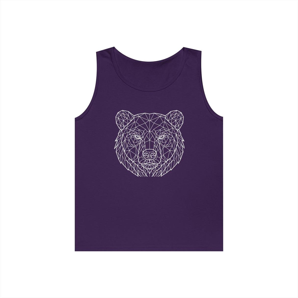 Beige bear tank top from Printify's Geometric Animal Series with "Unbothered. Unmoved. Undefeated." text and modern geometric design.