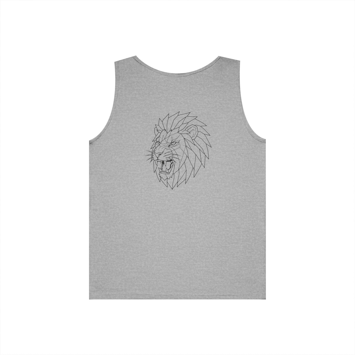 Gray Lion Tank Top from Printify's Geometric Animal Series featuring a bold lion graphic and the phrase "King Is a Standard. Not a Title."