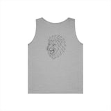 Gray Lion Tank Top from Printify's Geometric Animal Series featuring a bold lion graphic and the phrase "King Is a Standard. Not a Title."