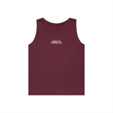 Printify Road Trip Tank Top from the Nature Series with the phrase "Nowhere to Be. Everywhere to Go." displayed on the front.