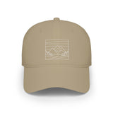 Printify Mountain Baseball Cap from the Nature Series featuring outdoor-inspired design and adjustable strap, casual hat for outdoor adventures.