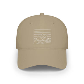 Printify Mountain Baseball Cap from the Nature Series featuring outdoor-inspired design and adjustable strap, casual hat for outdoor adventures.