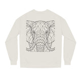 Gray elephant sweatshirt featuring geometric animal design and the phrase "Thick Skin. Soft Heart." from the Printify geometric animal series.