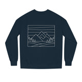 Gray mountain sweatshirt from the Nature Series by Printify featuring the slogan "Built by Nature. Shaped by Choice."
