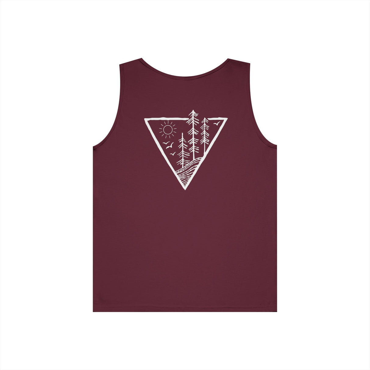 Forest Tank Top from the Nature Series by Printify, featuring a high-rise design with deep roots graphic.