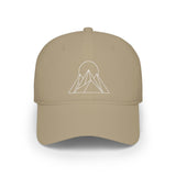 Pink peak baseball cap from the Nature Series by Printify featuring "Built to Rise" embroidery, casual outdoor hat for men and women.