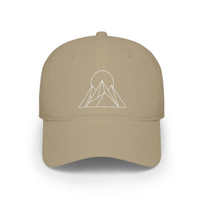Pink peak baseball cap from the Nature Series by Printify featuring "Built to Rise" embroidery, casual outdoor hat for men and women.