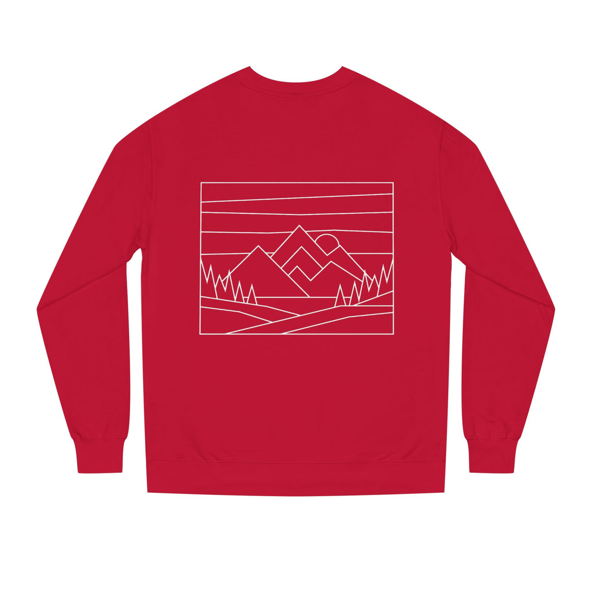 Gray mountain sweatshirt from the Nature Series by Printify featuring the "Built by Nature. Shaped by Choice." slogan.