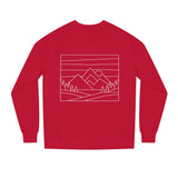Gray mountain sweatshirt from the Nature Series by Printify featuring the "Built by Nature. Shaped by Choice." slogan.