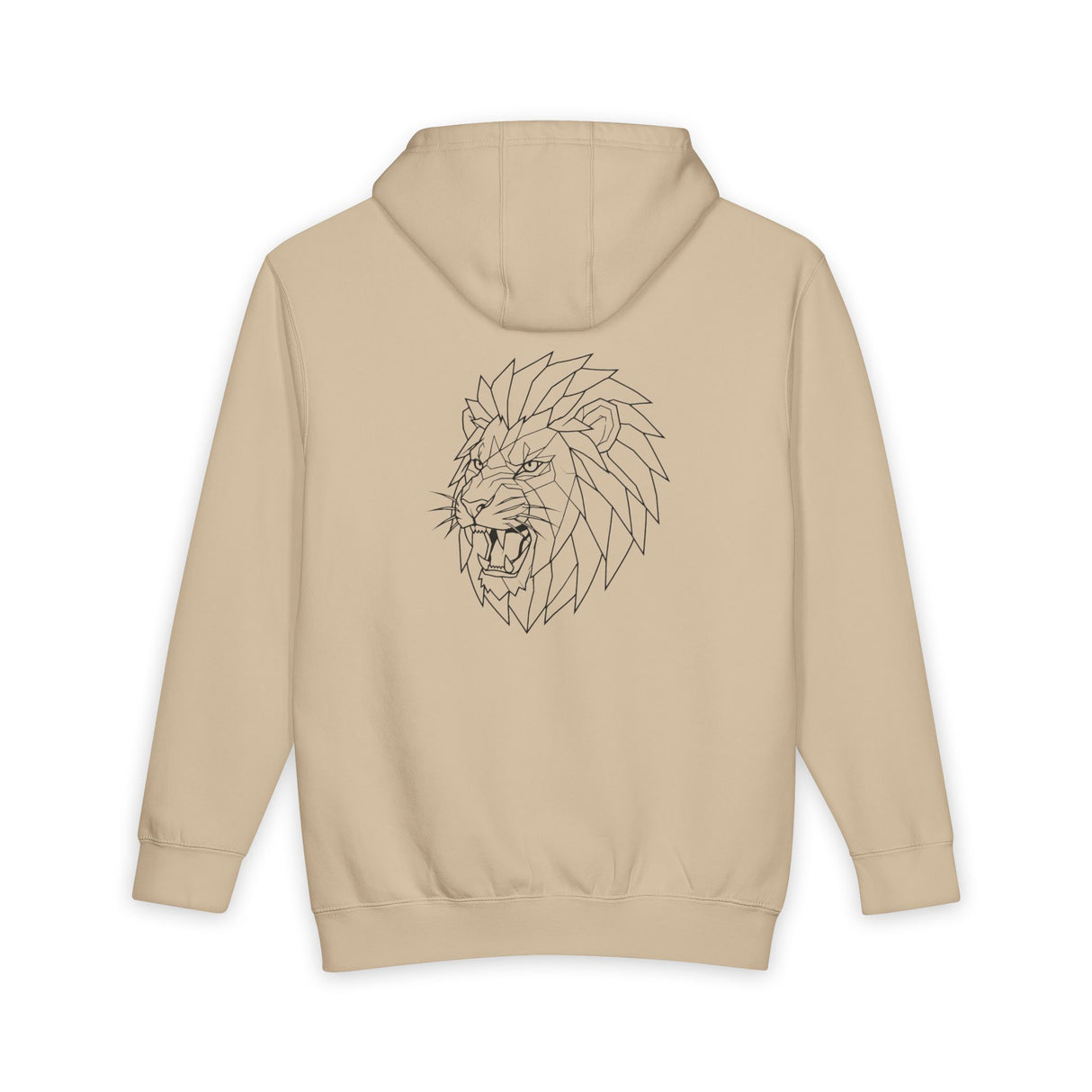 Printify Lion Hoodie featuring a geometric lion design with the slogan "King Is a Standard. Not a Title." on soft fabric.