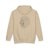 Printify Lion Hoodie featuring a geometric lion design with the slogan "King Is a Standard. Not a Title." on soft fabric.