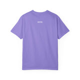 Printify Mountain Tee T-shirt featuring "Built by Nature. Shaped by Choice." slogan from the Nature Series, displayed on a casual tee.