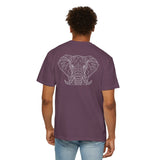 Gray elephant graphic T-shirt by Printify featuring geometric design and the quote "Thick Skin. Soft Heart." on the front.