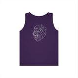 Lion Tank Top featuring geometric lion design with the quote "King Is a Standard. Not a Title," by Printify.