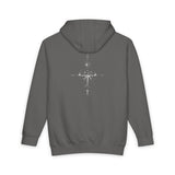 Gray minimal compass hoodie from Printify featuring a subtle nautical graphic on the front. Soft pullover for casual wear.