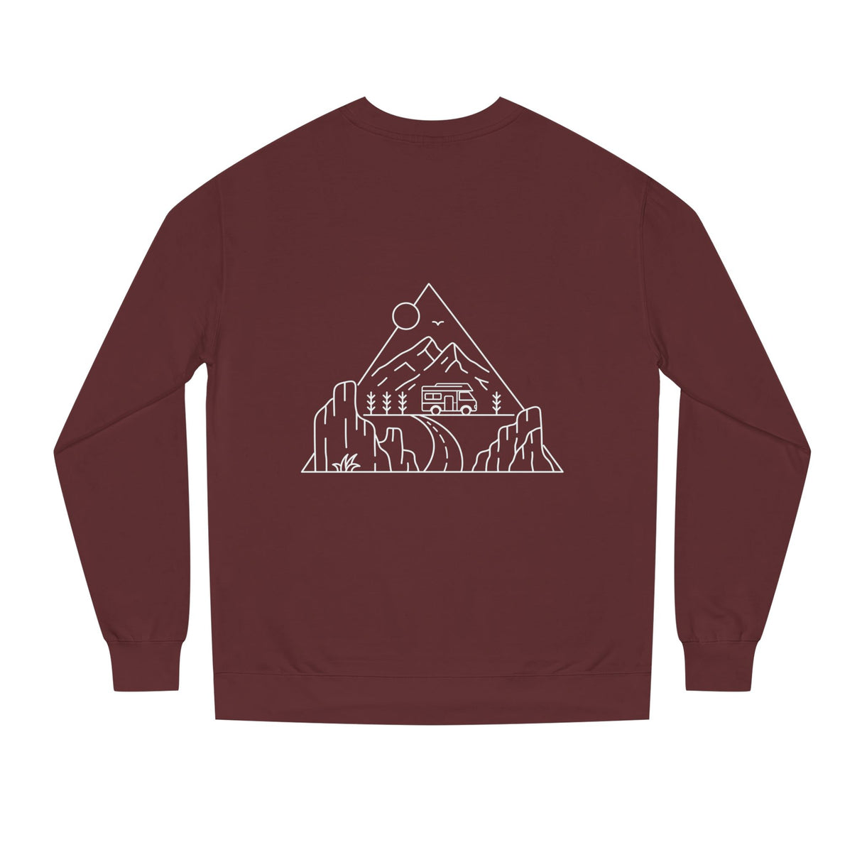 Printify Road Trip Sweatshirt from the Nature Series featuring the phrase "Nowhere to Be. Everywhere to Go." on a cozy sweatshirt.