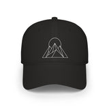 Peak Baseball Cap from the Nature Series by Printify featuring "Built to Rise" embroidered design, casual hat with adjustable strap