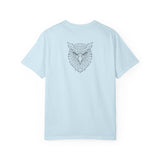 Eagle graphic T-shirt from Printify's Geometric Animal Series featuring a stylized eagle design and the phrase "Rise Above Everything".
