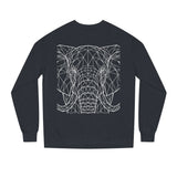 Gray Elephant Sweatshirt with "Thick Skin. Soft Heart." print from the Geometric Animal Series by Printify, featuring a geometric elephant design.
