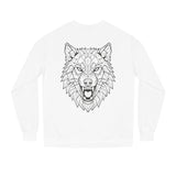 Gray Wolf Sweatshirt with "Hunt Alone. Win Together." slogan from the Geometric Animal Series by Printify, casual and comfortable fit.