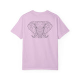 Gray elephant graphic T-shirt by Printify featuring geometric animal design and the phrase "Thick Skin. Soft Heart."