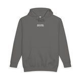 Gray hoodie with text on a white background