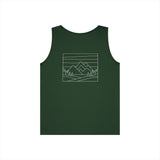 Light gray Mountain Tank Top from the Nature Series by Printify, featuring a fitted sleeveless design with mountain graphic.