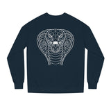 Cobra Sweatshirt by Printify featuring geometric animal design and the quote "Patience is the Deadliest Weapon" in bold print.