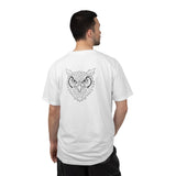 Gray owl graphic T-shirt with geometric animal design and the quote "See Everything. Say Nothing." from Printify's Geometric Animal Series.