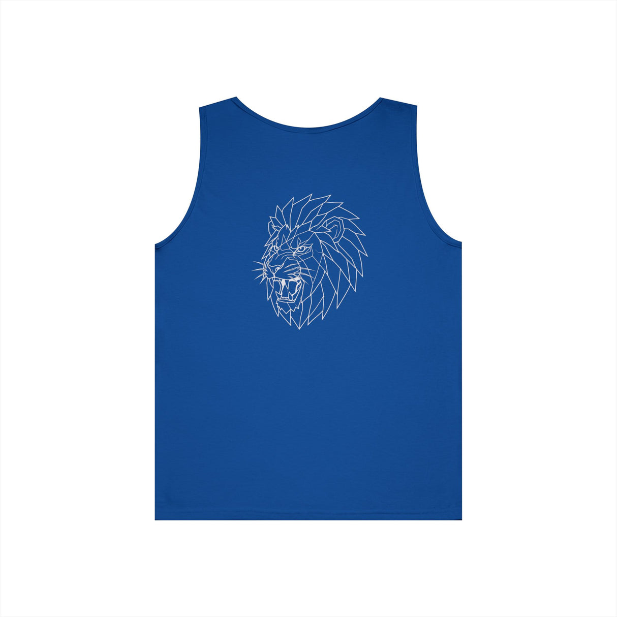 Lion Tank Top featuring geometric lion design and the phrase "King Is a Standard. Not a Title." by Printify.