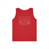 Printify Mountain Tank Top from the Nature Series, featuring a natural-inspired design and comfortable fit, styled on a model.