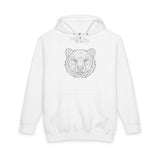 Gray bear hoodie from Printify's Geometric Animal Series featuring "Unbothered. Unmoved. Undefeated." design on the front.