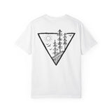 Forest Tee from the Nature Series by Printify featuring a "Deep Roots. High Rise." design on a casual T-shirt.