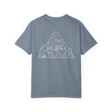 Gray Road Trip T-Shirt from Printify's Nature Series featuring the quote "Nowhere to Be. Everywhere to Go." on the front.
