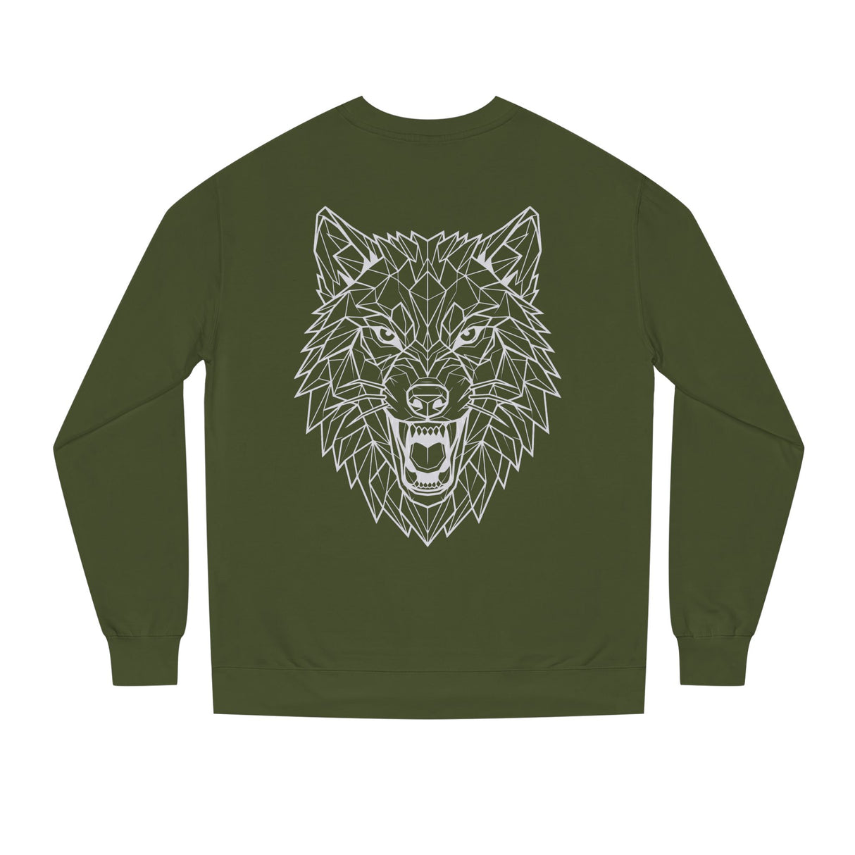 Gray Wolf Sweatshirt from Printify's Geometric Animal Series featuring "Hunt Alone. Win Together." design on the front.