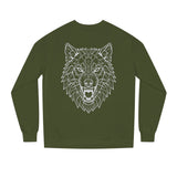 Gray Wolf Sweatshirt from Printify's Geometric Animal Series featuring "Hunt Alone. Win Together." design on the front.
