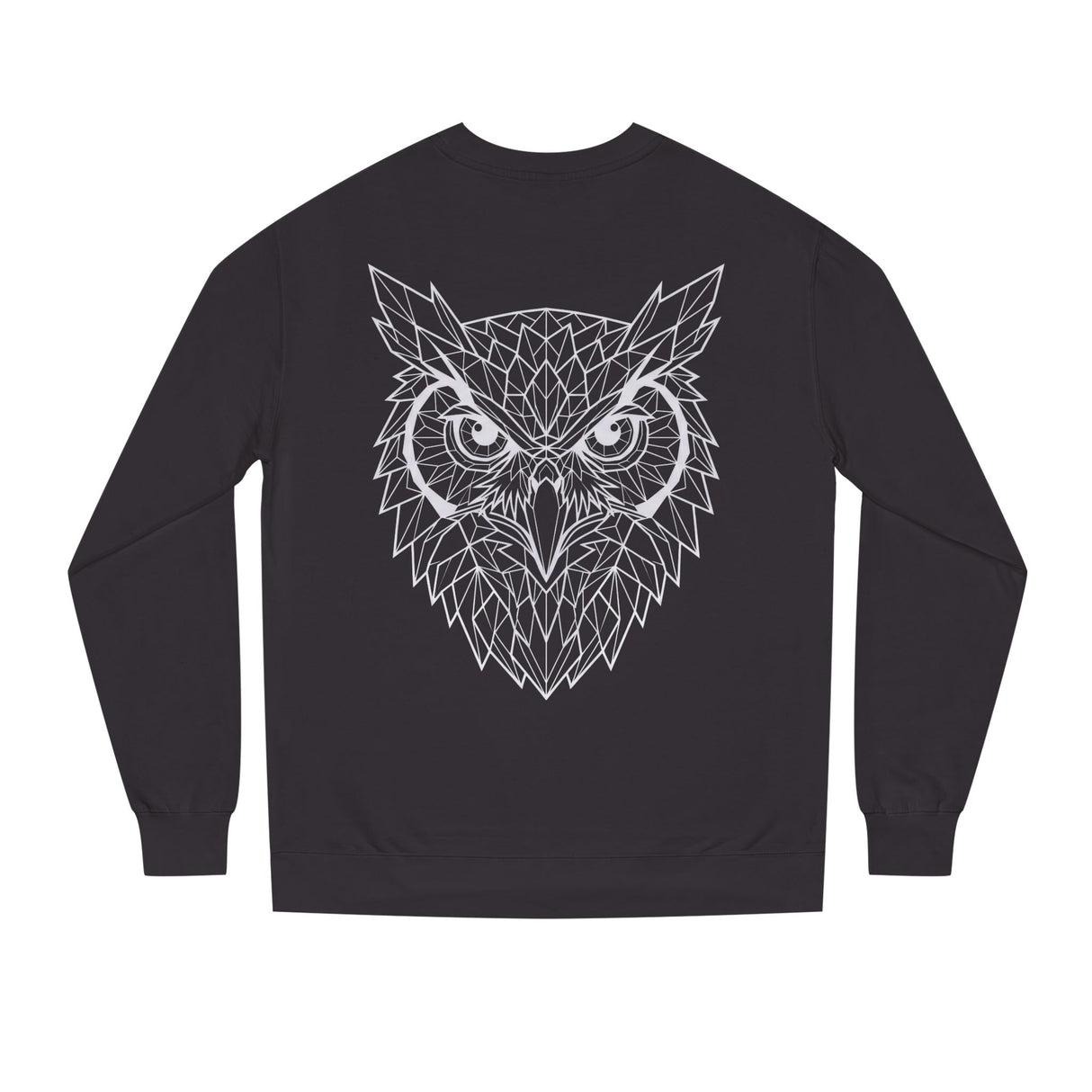 Gray owl sweatshirt featuring geometric animal design with the phrase "See Everything. Say Nothing." from Printify's Geometric Animal Series.