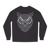 Gray owl sweatshirt featuring geometric animal design with the phrase "See Everything. Say Nothing." from Printify's Geometric Animal Series.