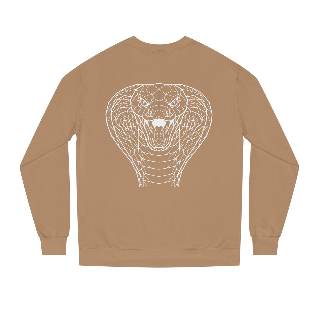 Cobra Sweatshirt featuring "Patience is the Deadliest Weapon" slogan from the Geometric Animal Series by Printify