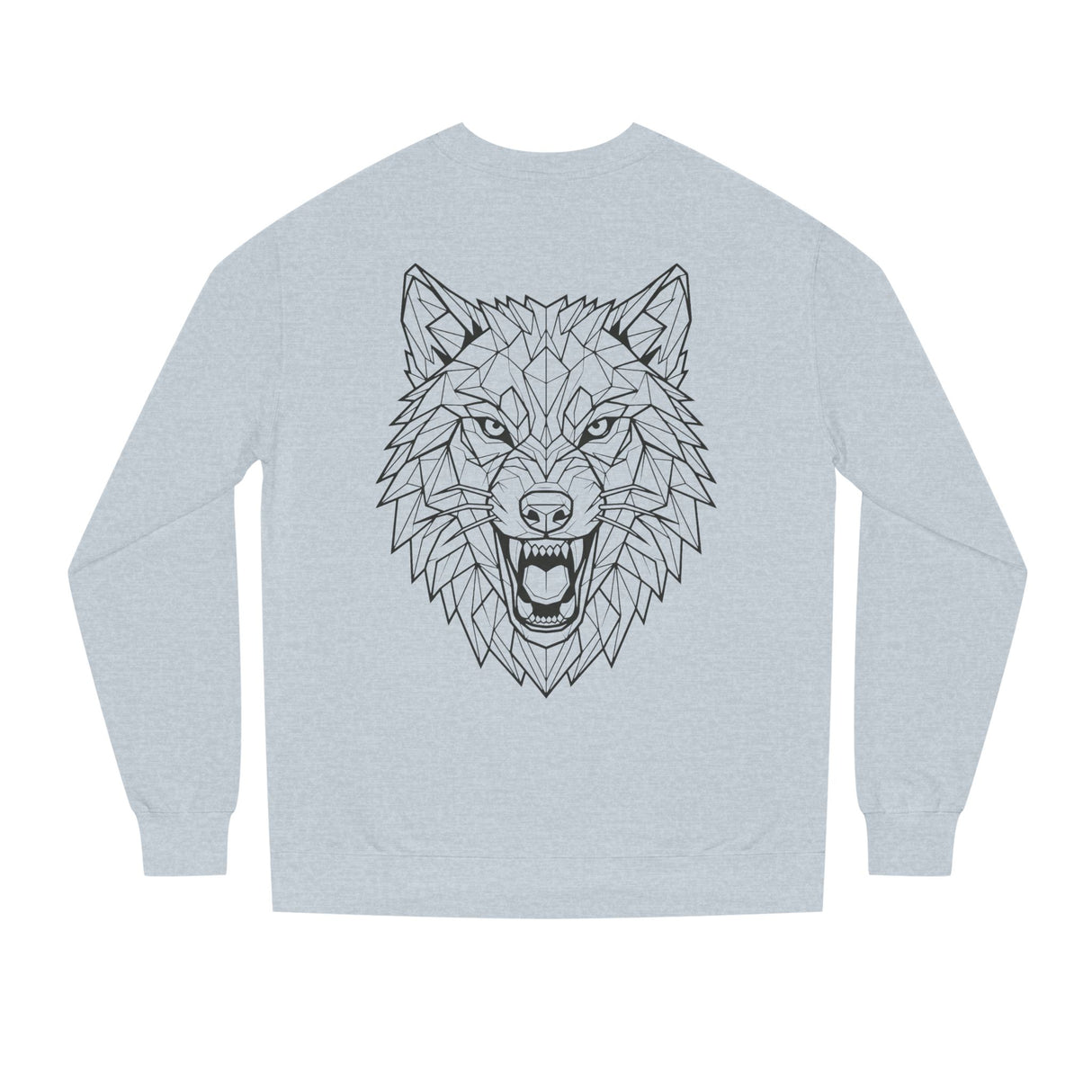 Gray Wolf Sweatshirt with "Hunt Alone. Win Together." slogan from the Geometric Animal Series, made by Printify.