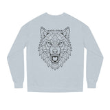 Gray Wolf Sweatshirt with "Hunt Alone. Win Together." slogan from the Geometric Animal Series, made by Printify.